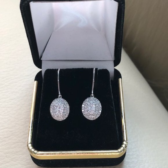 DIAMOND 3 TIER OVAL- EURO HOOK EARINGS - Picture 1 of 7